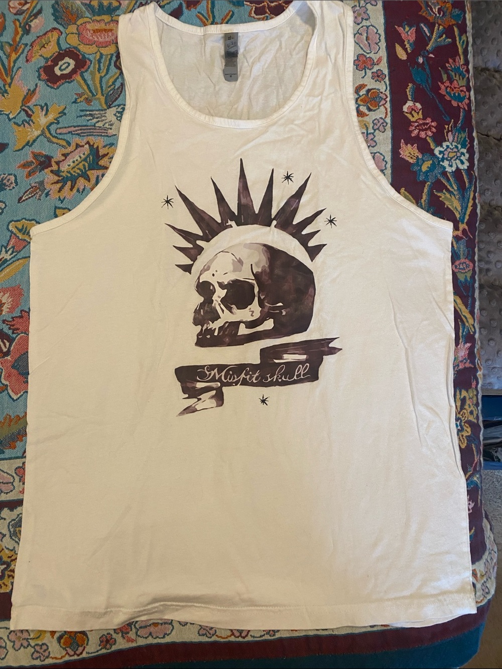 Next Level Apparel Cream Tank Top with Black Skull Graphic